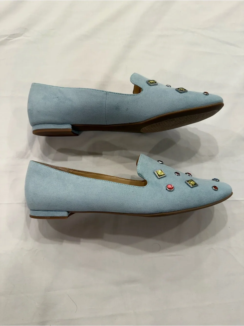 Katy Perry Collections Pale Blue Suede Gem-Embellished Loafers - Picture 2 of 6